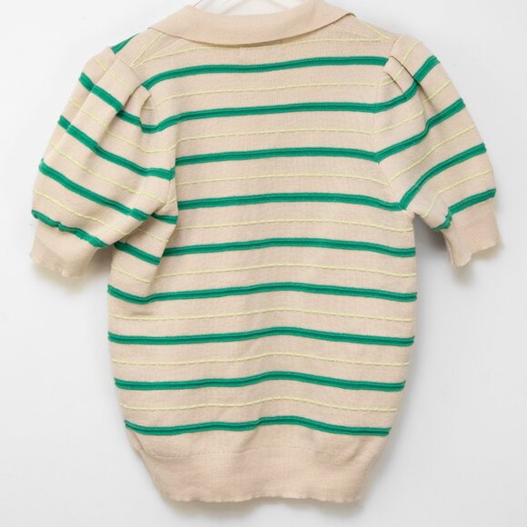Greylin Billie Knit Polo Top Stripe Collar Short Sleeve Tan Green Medium New - Picture 3 of 6